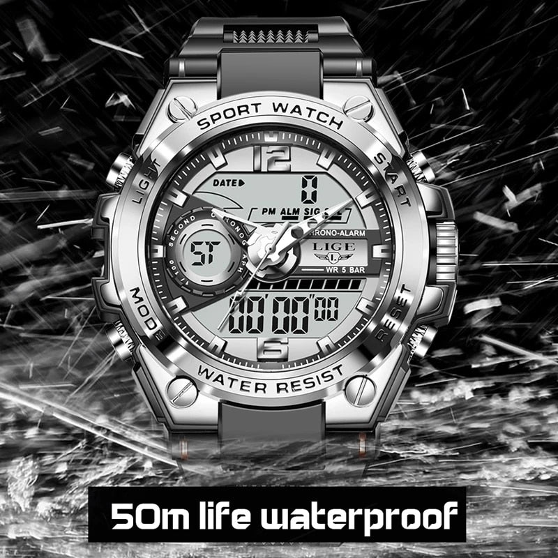 Relógio Militar Esportivo De Quartzo À Prova D'água Com Mostrador Luminoso E Display Duplo Elástico Analógico + Data Digital